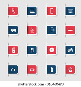 Set, a collection of unique paper stickers icons technology