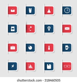 Set, a collection of unique paper stickers office icons