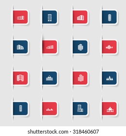 Set, a collection of unique paper stickers icon building