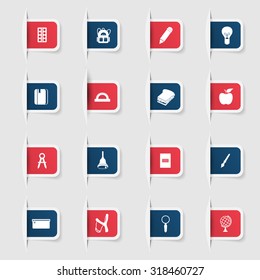 Set, a collection of unique paper stickers icon education