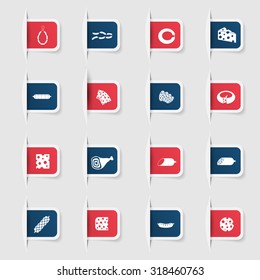 Set, a collection of unique paper stickers cheeses and sausages