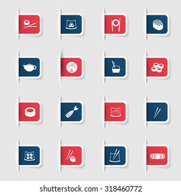 Set, a collection of unique paper stickers Japanese food