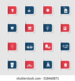 Set, a collection of unique paper stickers icon coffee