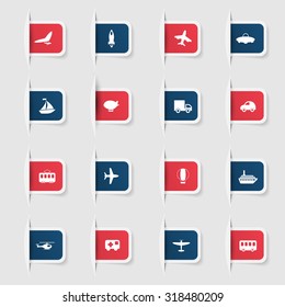 Set, a collection of unique paper stickers transportation icons