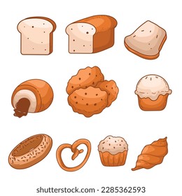 conjunto de colección varias ilustraciones de pan marrón clipart
