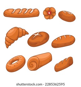set of collection various bread illustration brown bread clipart