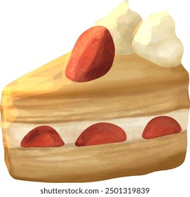 set collection of various and colorful sweet dessert slice cake, vector illustration on white