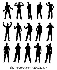 Set collection of various different man silhouettes in different poses. Easy editable layered vector illustration.