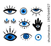 Set, collection of various mystical decorative eyes, evil eyes symbols. Intuition and spirituality concept.

