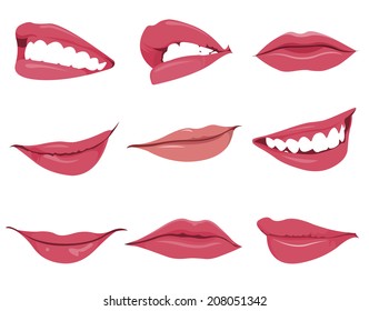 Set or collection of various type of lips in different 
