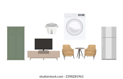 set of collection of various types of home appliances flat illustrations on white background