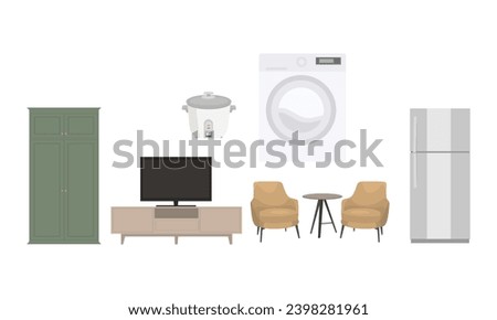 set of collection of various types of home appliances flat illustrations on white background
