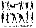 Set or collection of various woman sports exercising silhouettes. Easy editable layered vector illustration.