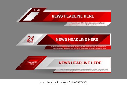 Set collection vector of Broadcast News Lower Thirds Template layout design banner for bar Headline news title, sport game in Television, Video and Media Channel