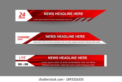 Establecer el vector de colección de Broadcast News Lower Thirds Template de diseño banner para la barra Título de noticias titular, juego deportivo en Televisión, Vídeo y Medios 