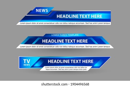 Set Collection Vector Of Broadcast News Lower Thirds Template Layout Design Banner For Bar Headline News Title, Sport Game In Television, Video And Media 