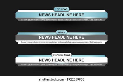 Set collection vector of Broadcast News Lower Thirds Template layout design banner for bar Headline news title, sport game in Television, Video and Media Channel