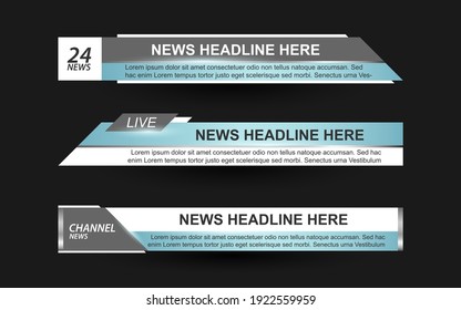 Set collection vector of Broadcast News Lower Thirds Template layout design banner for bar Headline news title, sport game in Television, Video and Media Channel