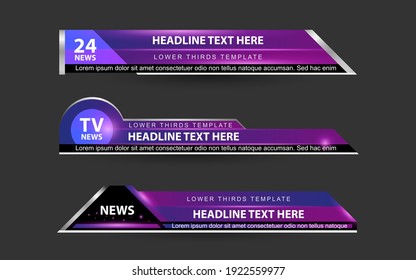 Set collection vector of Broadcast News Lower Thirds Template layout design banner for bar Headline news title, sport game in Television, Video and Media Channel