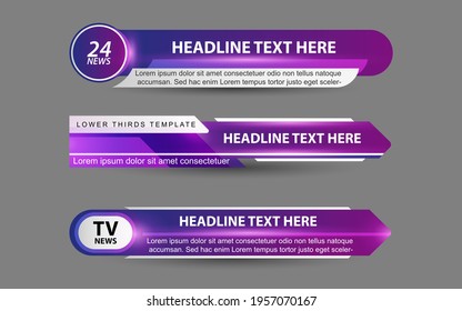 Set collection vector of Broadcast News Lower Thirds Template layout design banner for bar Headline news title, sport game in Television, Video and Media Channel