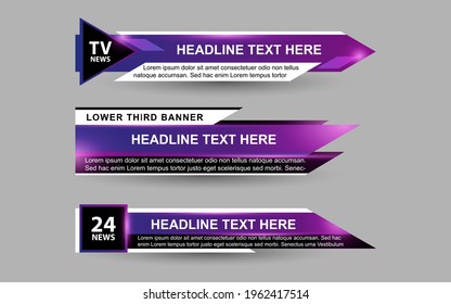 Establecer el vector de colección de Broadcast News Lower Thirds Template de diseño banner para la barra Título de noticias titular, juego deportivo en Televisión, Vídeo y Medios 
