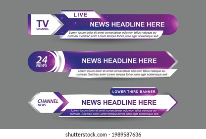 Set collection vector of Broadcast News Lower Thirds Template layout design banner for bar Headline news title, sport game in Television, Video and Media Channel