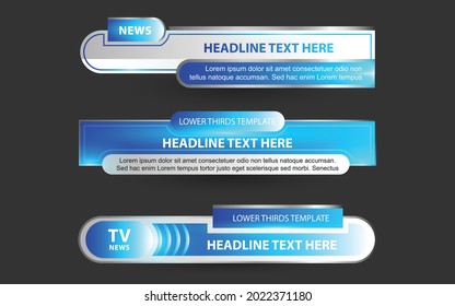 Establecer el vector de colección de Broadcast News Lower Thirds Template de diseño banner para la barra Título de noticias titular, juego deportivo en Televisión, Vídeo y Medios 