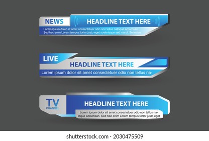 Establecer el vector de colección de Broadcast News Lower Thirds Template de diseño banner para la barra Título de noticias titular, juego deportivo en Televisión, Video y Media Channel