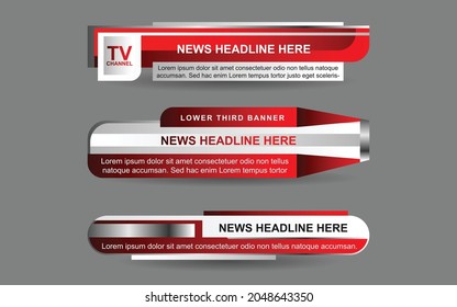 Set collection vector of Broadcast News Lower Thirds Template layout design banner for bar Headline news title, sport game in Television, Video and Media Channel