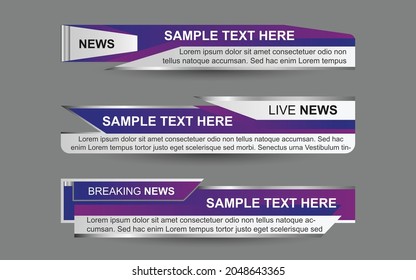 Set collection vector of Broadcast News Lower Thirds Template layout design banner for bar Headline news title, sport game in Television, Video and Media Channel