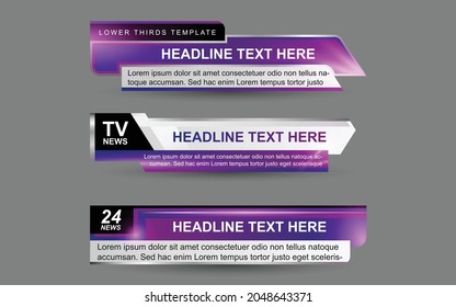 Set collection vector of Broadcast News Lower Thirds Template layout design banner for bar Headline news title, sport game in Television, Video and Media Channel