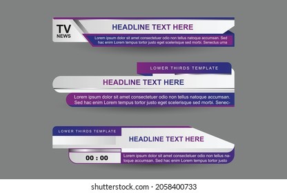Set collection vector of Broadcast News Lower Thirds Template layout design banner for bar Headline news title, sport game in Television, Video and Media Channel