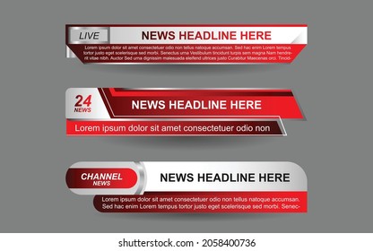 Establecer el vector de colección de Broadcast News Lower Thirds Template de diseño banner para la barra Título de noticias titular, juego deportivo en Televisión, Video y Media Channel