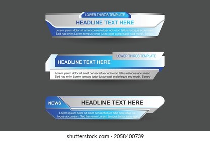Set collection vector of Broadcast News Lower Thirds Template layout design banner for bar Headline news title, sport game in Television, Video and Media Channel