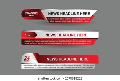 Set collection vector of Broadcast News Lower Thirds Template layout design banner for bar Headline news title, sport game in Television, Video and Media Channel