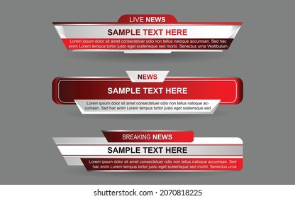Set collection vector of Broadcast News Lower Thirds Template layout design banner for bar Headline news title, sport game in Television, Video and Media Channel