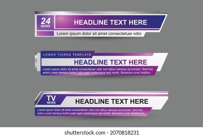 Set collection vector of Broadcast News Lower Thirds Template layout design banner for bar Headline news title, sport game in Television, Video and Media Channel