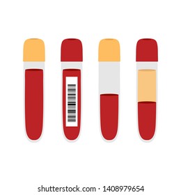 Set, collection of vector cartoon style blood test tubes isolated on white background.