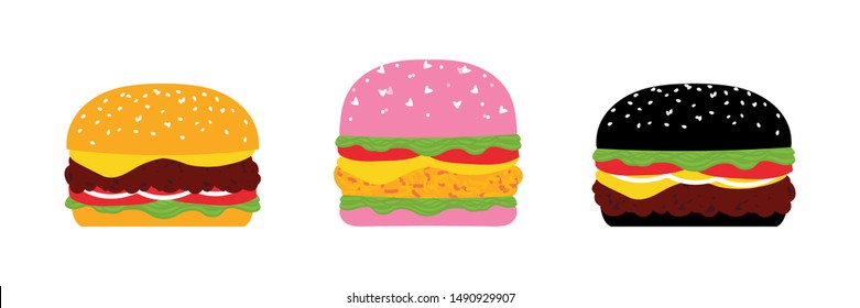 Set, collection of vector cheeseburgers, burgers for fast food design.