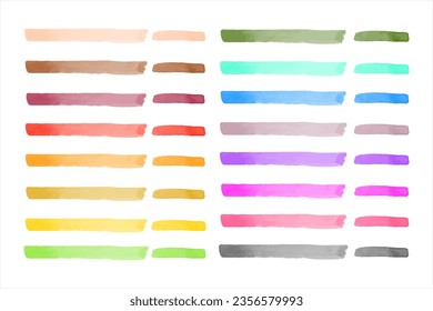 Set, collection of vector colorful watercolor brush strokes, doodle lines, rectangle stripes, artistic streaks. Watercolour smears, smudges, multicolor brushstrokes. Hand drawn text backgrounds.