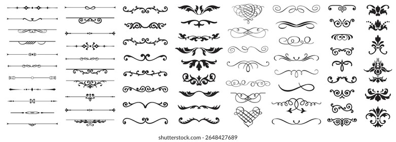 Set or collection of vector filigree flourishes for design. Decorative elements collection.