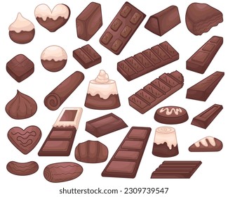 set of collection vector flat color doodle chocolate theme illustration