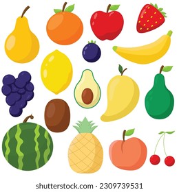 conjunto de vectores de colección plana de varios frutos ilustración