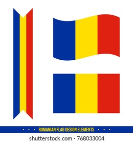 Set, collection of vector icons, design elements with romanian flag.
