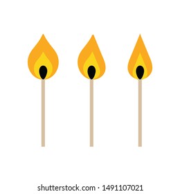 Set, collection of vector igniting matches isolated on white background.