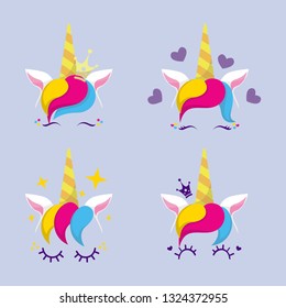 Set collection of vector illustration of cute unicorns.