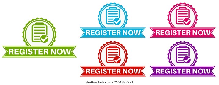 set collection Vector Illustration register now Label sign template design