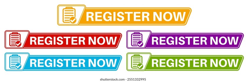 set collection Vector Illustration register now Label sign template design
