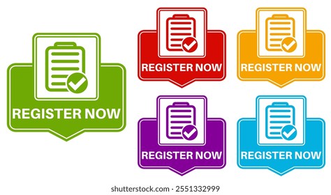set collection Vector Illustration register now Label sign template design