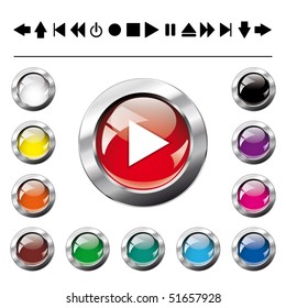 Set - collection of vector illustration shiny and glossy button isolated on white background. White, yellow, orange, brown, green, blue, pink, purple and black abstract web navigation buttons.